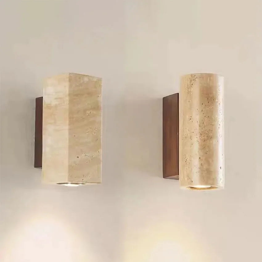 Yellow Japandi Marble LED Wall Sconce Wabi Sabi Bedside Light