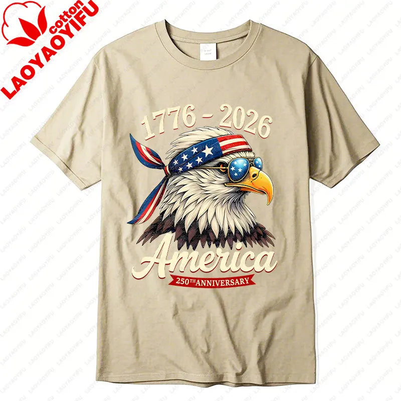 Plush Unisex Bald Eagle Graphic Tee - Short-Sleeve, Sturdy Cotton, For 250th Anniversary Independence Day Celebration