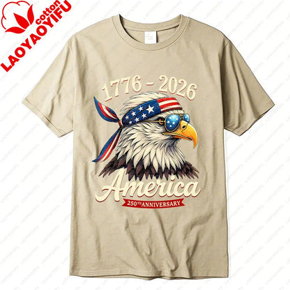 Plush Unisex Bald Eagle Graphic Tee - Short-Sleeve, Sturdy Cotton, For 250th Anniversary Independence Day Celebration