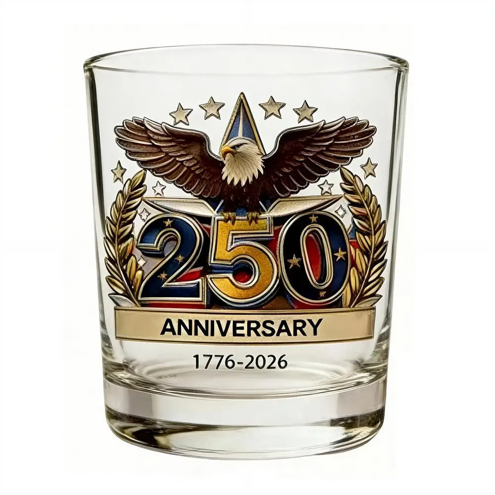 Whiskey Patriotic Glass Hand Blown Eagle Glassware USA 250th Anniversary Rotating Cup Gift Idea