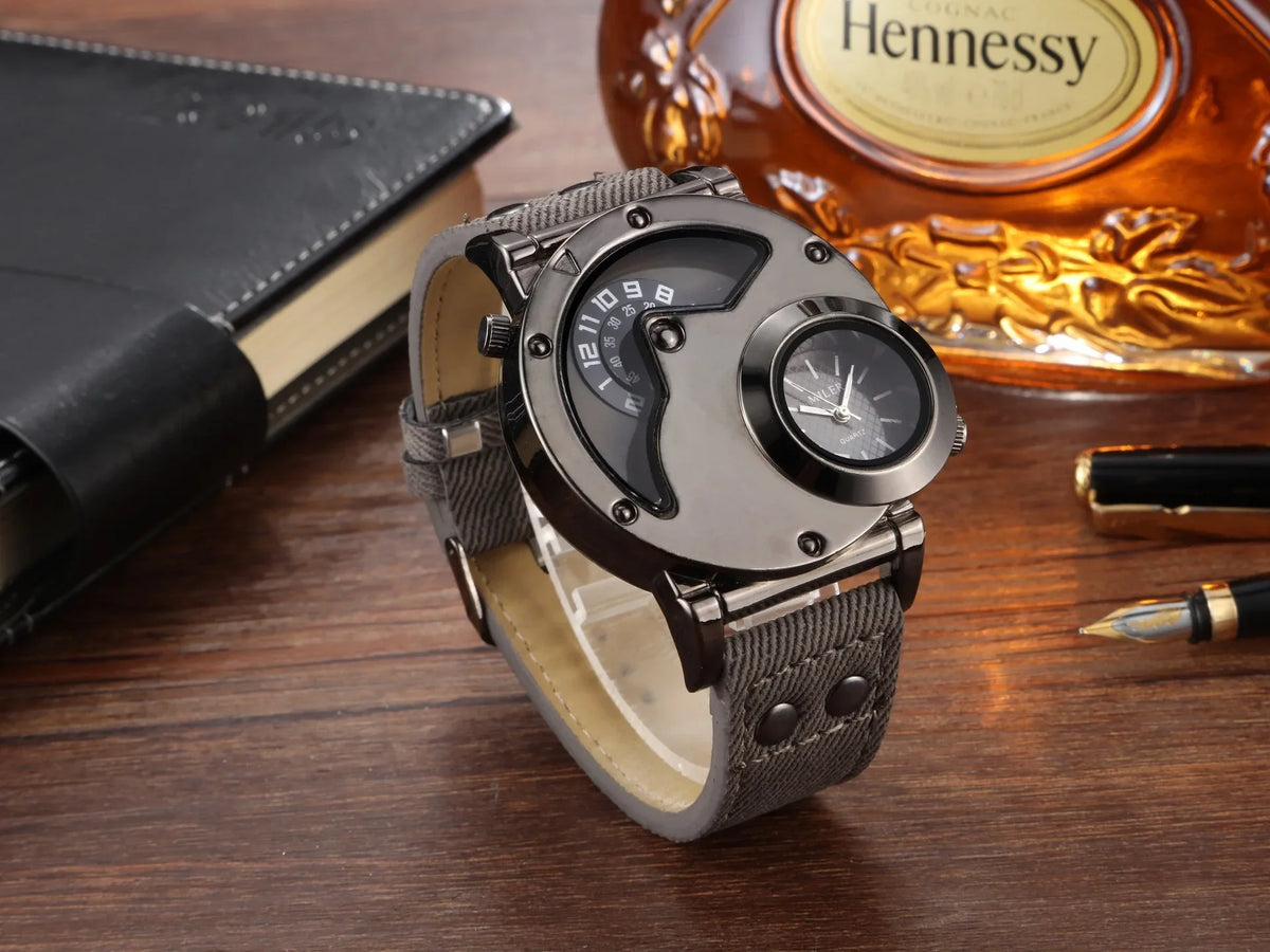 Sport Quartz Watch With Fabric Strap Irregular Alloy Case