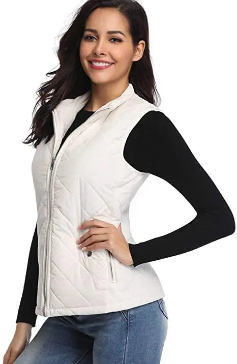 Light Women Quilted Vest - Stand Collar Cotton Winter