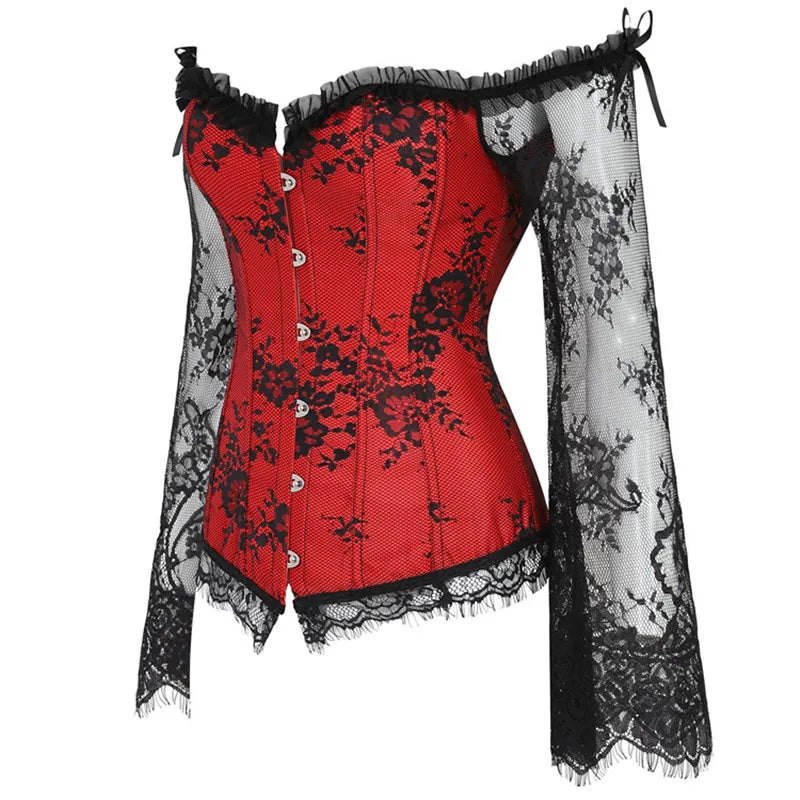 Women's Supportive Corset Top - Off Shoulder, Lace Satin