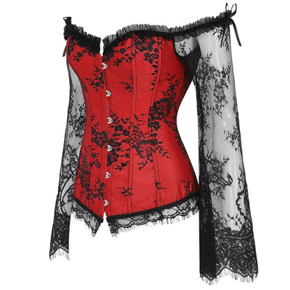 Women's Supportive Corset Top - Off Shoulder, Lace Satin