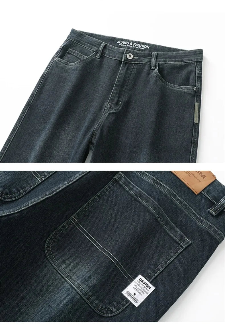 Men’s Stretchy Jeans - Wide Leg, Cotton, Business Casual