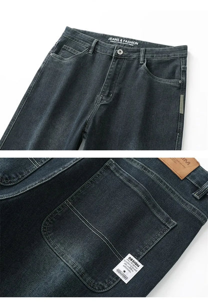 Men’s Stretchy Jeans - Wide Leg, Cotton, Business Casual