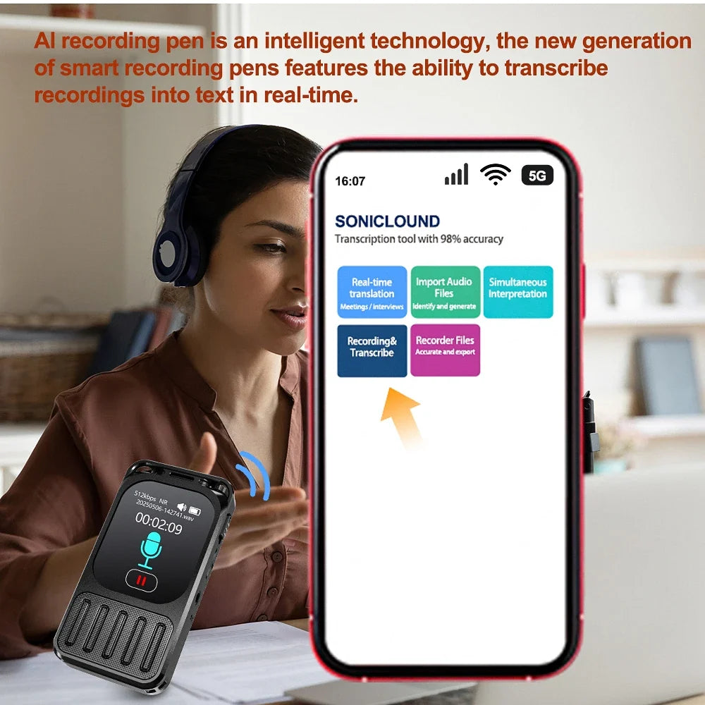 Voice AI Recorder Bluetooth Touchscreen 79H Battery 1200mAh