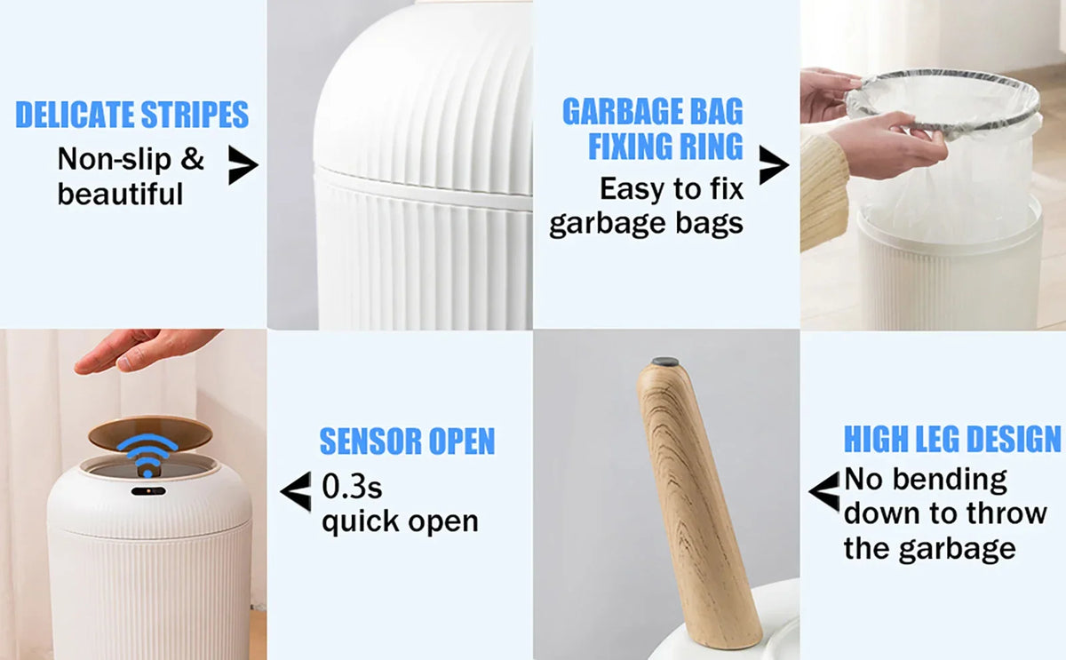 Motion Sensor Trash Can Compact Plastic Smart Bin Hands Free
