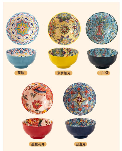 Ceramic Bohemian Rice Bowl Retro Noodle Bowl Kitchen Gift