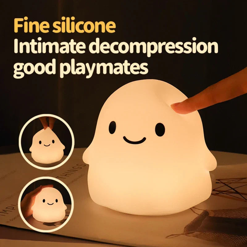 Halloween Night Light Silicone Cute Ghost Duck Pumpkin Lamp Halloween 2025 Nursery Battery-Powered Kid Safe Gift