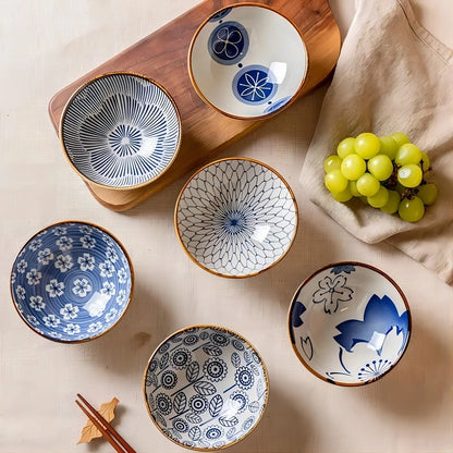 Japanese Ceramic Bowl Kit 6pc Microwave Safe Gift Box