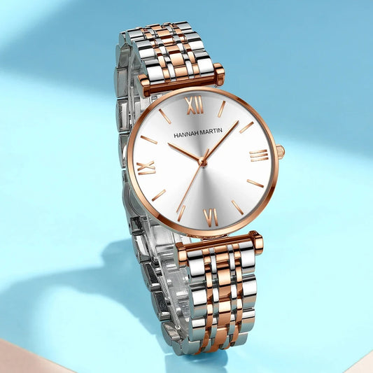 women's Timeless rose gold quartz wristwatch - stainless steel water-resistant minimalist round dial