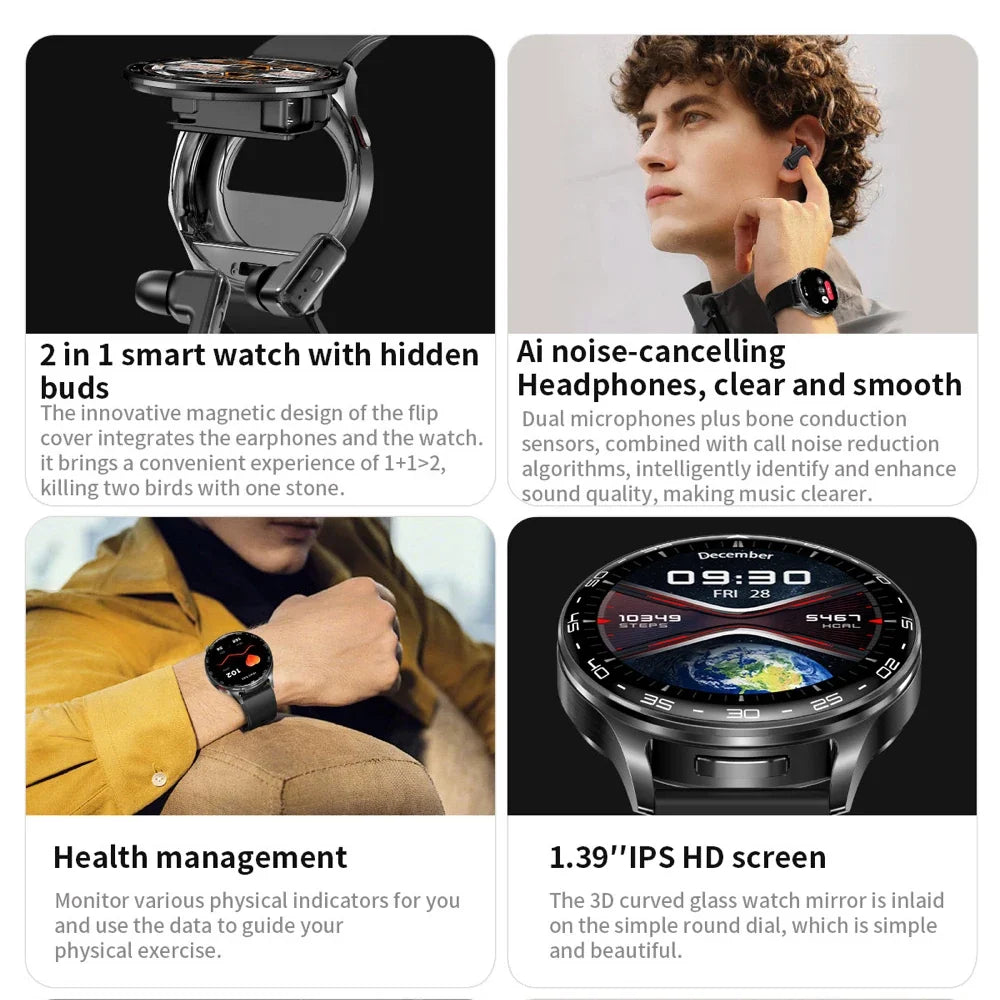 Smartwatch2026 Edition With TWS Earbuds 1.39 Inch Touch Screen Heart Rate Monitor Multi Sport Mode 300mAh Battery Fall