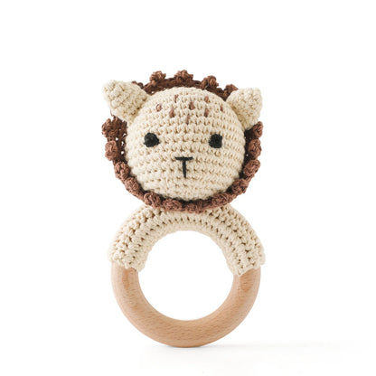 Crochet Wooden Animal Teether Rattle Newborn Sensory Toys