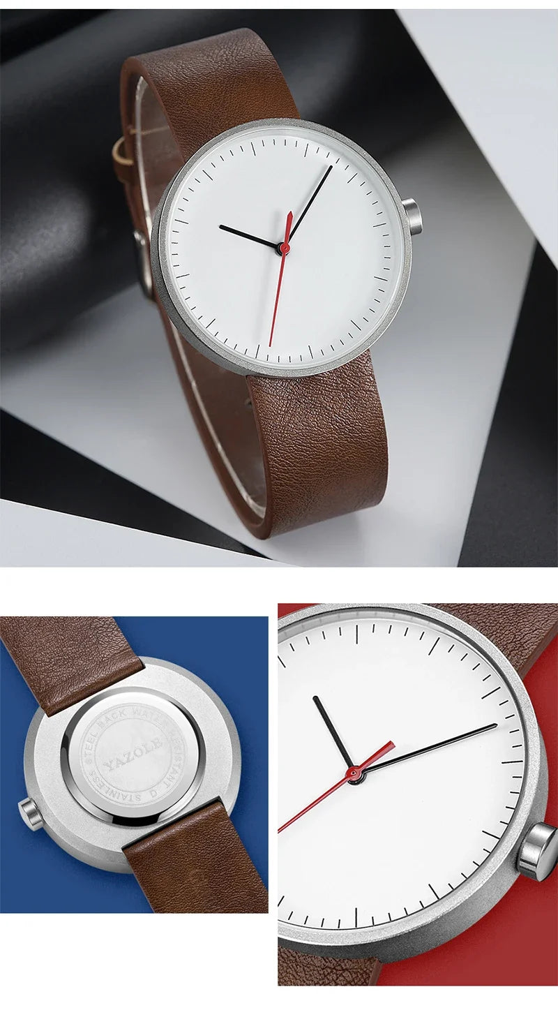 leather strap, round dial, minimalist everyday timepiece – Timeless unisex quartz wristwatch