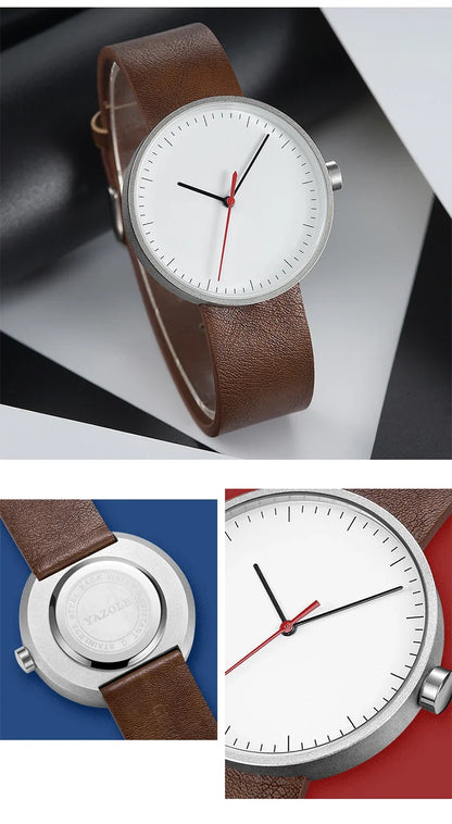 leather strap, round dial, minimalist everyday timepiece – Timeless unisex quartz wristwatch