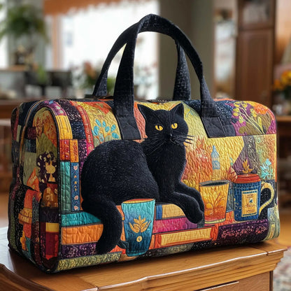 Plush Unisex Travel Tote - Quilted, Cat-Embroidered Fabric, For Beach, Hiking, Camping