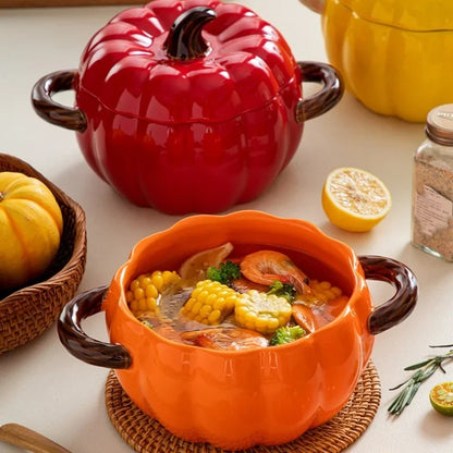 Ceramic2025 Edition Soup Pot Pumpkin Lid Porcelain Large Fall