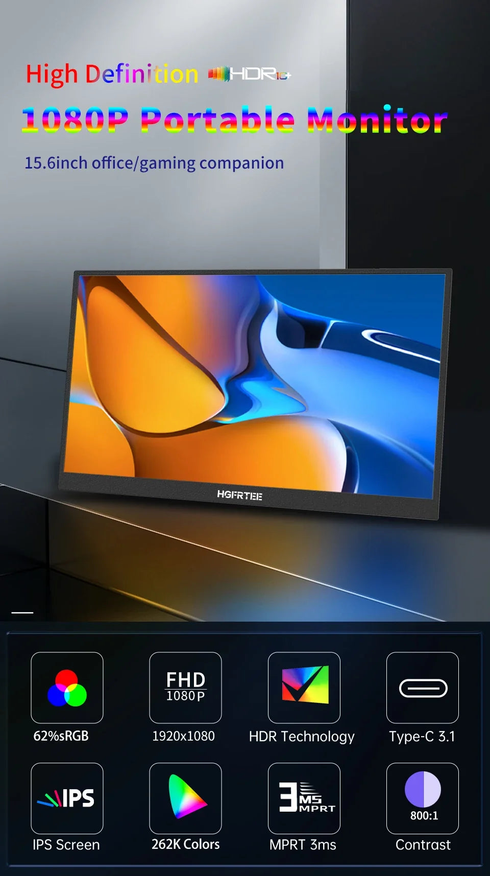Travel-Friendly 15.6 Inch FHD IPS Monitor Dual Screen USB C
