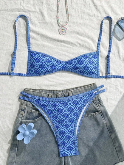 high-leg cut floral print, polyester, elastane, for swimming – Fast-dry women's bikini set