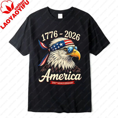 Plush Unisex Bald Eagle Graphic Tee - Short-Sleeve, Sturdy Cotton, For 250th Anniversary Independence Day Celebration