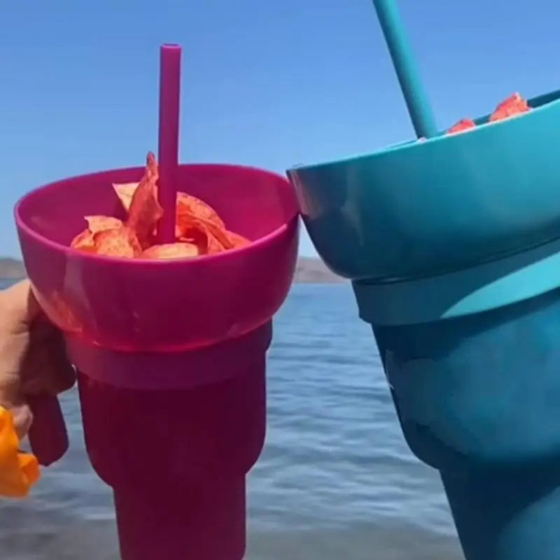 Snack2025 Edition Cup 2 In 1 Snack Bowl Tumbler Splash Proof Leakproof Popcorn Stadium Cup Movie Night Fall