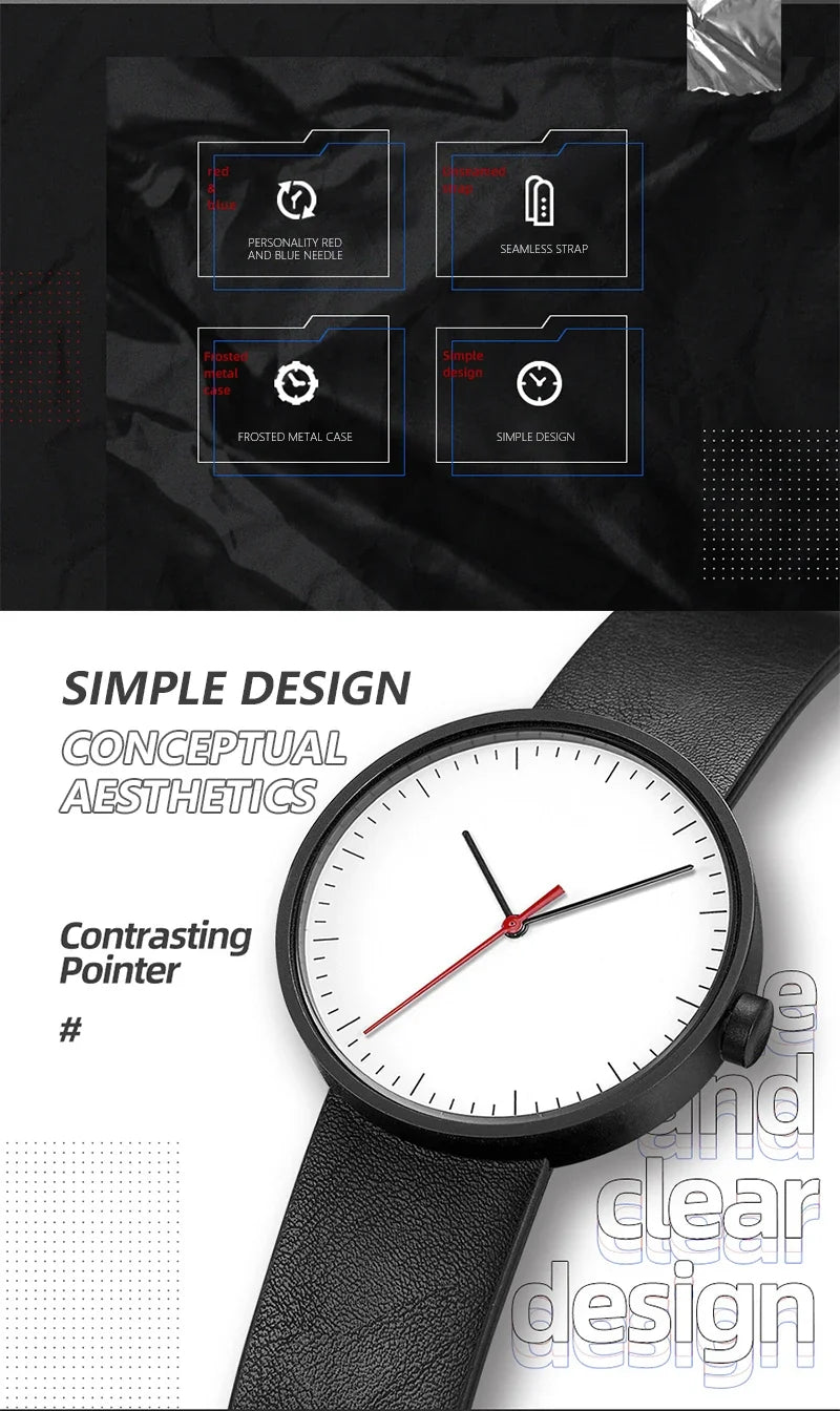 leather strap, round dial, minimalist everyday timepiece – Timeless unisex quartz wristwatch
