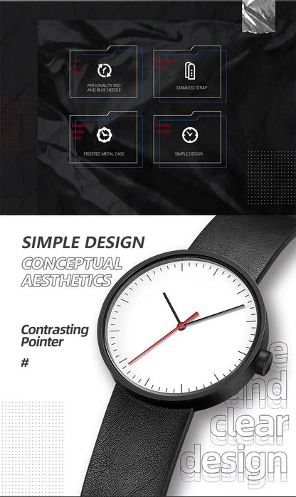leather strap, round dial, minimalist everyday timepiece – Timeless unisex quartz wristwatch