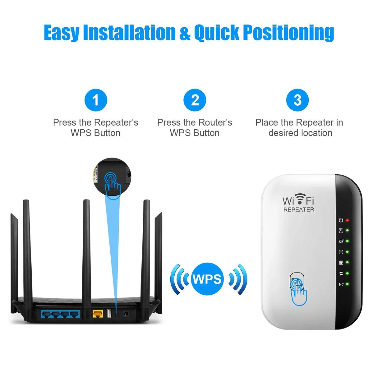 Cordless Repeater with WPS for Household Network Boost 2026 – WiFi Range Extender 300Mbps 2.4GHz
