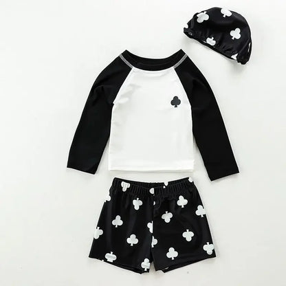 Fast-dry baby boys' swimwear set - long-sleeve top and shorts, polyester, for swimming
