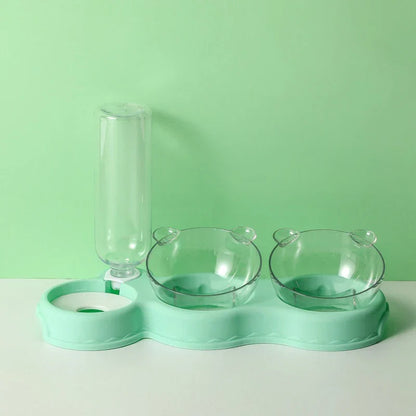 Raised Pet Feeding Station Tilted 3-Bowl Design With 500ML Water Bottle Fall 2025 Comfort-Grip Spine Protection