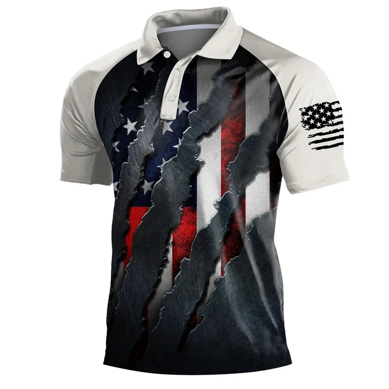 Breathable Men's Polo Shirt - Timeless Polo, Distressed USA Flag Print, Athletic Wear