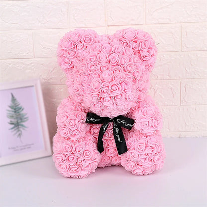 Rose Faux Teddy Bear with Gift Box and Lights - Romantic Anniversary or Valentine's Day Gift, Wedding Decor