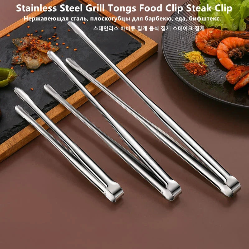 Kitchen & Outdoor 2026 – Stainless Steel BBQ Tongs Anti-Slip Heat Resistant Grill Food Clip