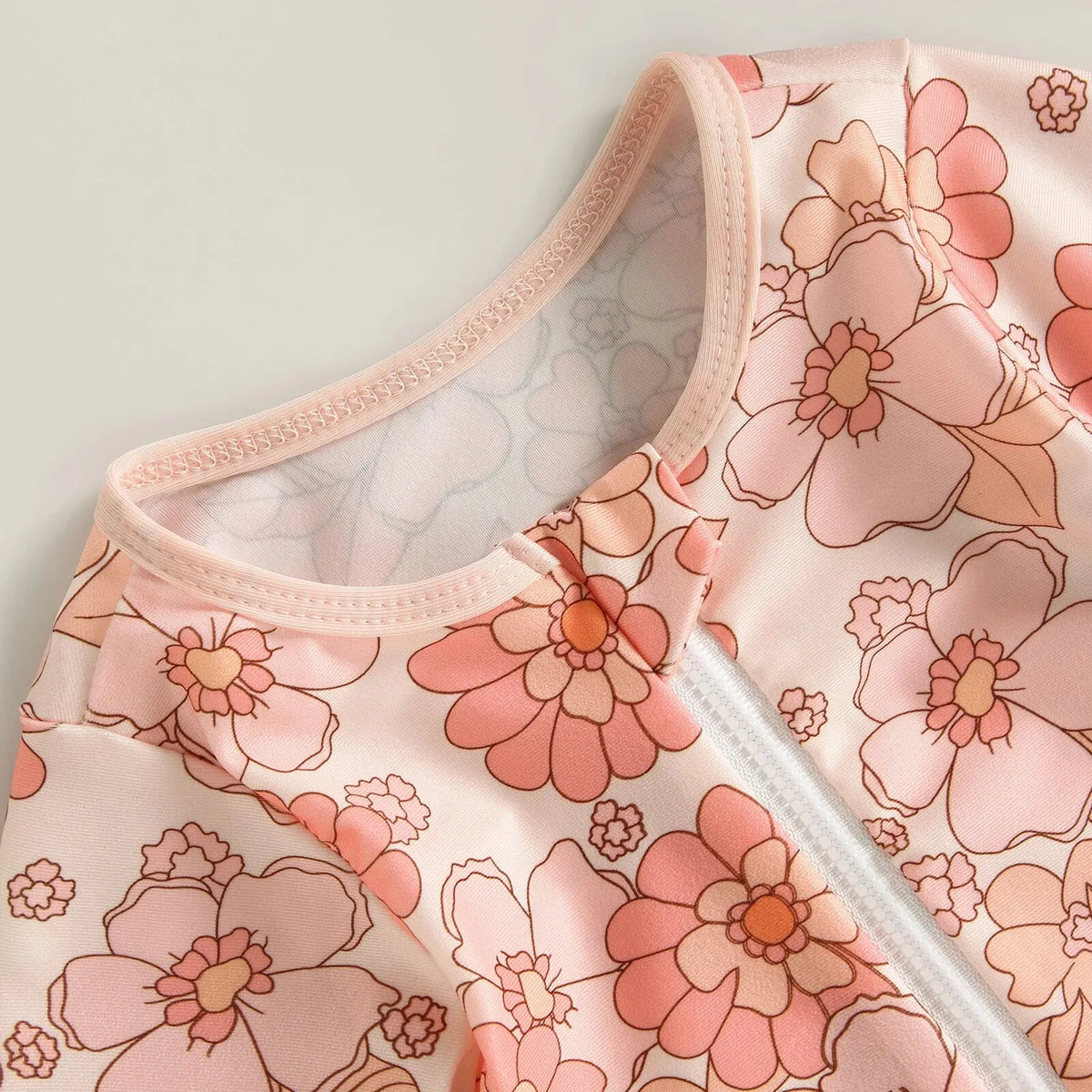 long-sleeve zipper, flamingo floral print, polyester, for summer – Light infant girl’s swimwear jumpsuit