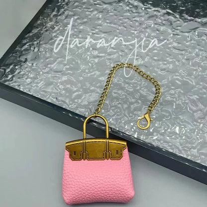 1+1 Free Birkin Inspired Mini Hand Bag - Compact Bag Charm Keychain with Metal Chain