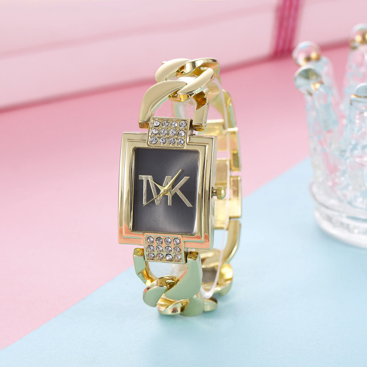 Watch Women's Gold Tone Square Dial, Elegant Alloy Band With Crystal Accents, Summer 2026 Gift