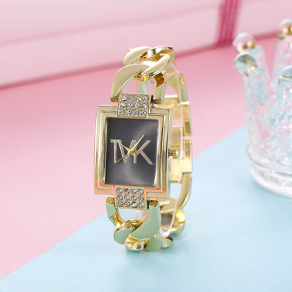 Watch Women's Gold Tone Square Dial, Elegant Alloy Band With Crystal Accents, Summer 2026 Gift