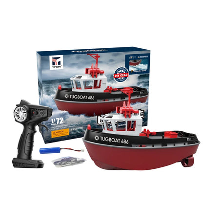 Powerful Dual Motor RC Tugboat Model - 1:72 Motor-Driven Remote Control Boat for Boys, Cordless Fun