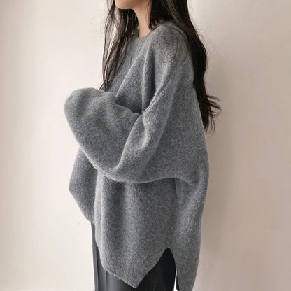 Cozy Oversized Women's Pullover - O Neck, Knit, Office Wear