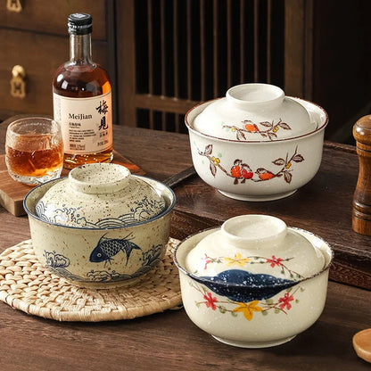 Ramen Instant Bowl With Lid Porcelain Large Capacity