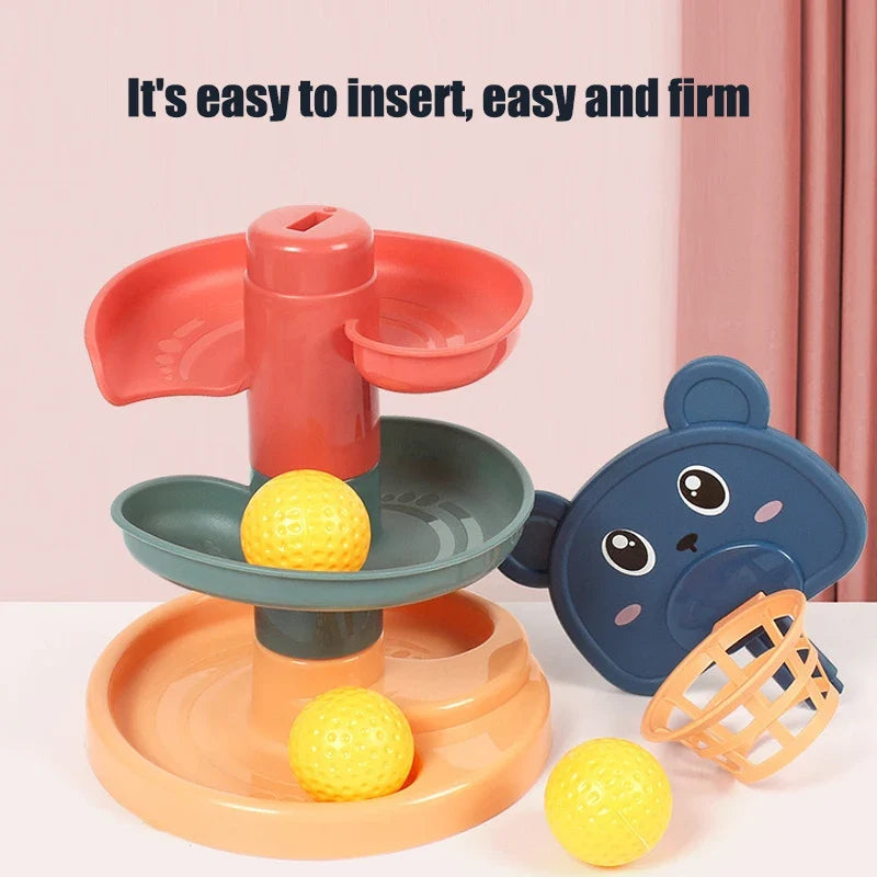 Rolling Montessori Ball Tower Toy - Educational Stacking Game for Infants, Finger Skill Development, Rotating Track Fun