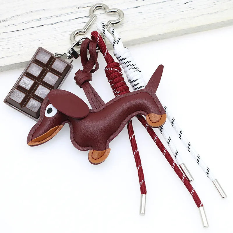 Pu Dachshund Leather Bag Charm Baseball Keychain Gift