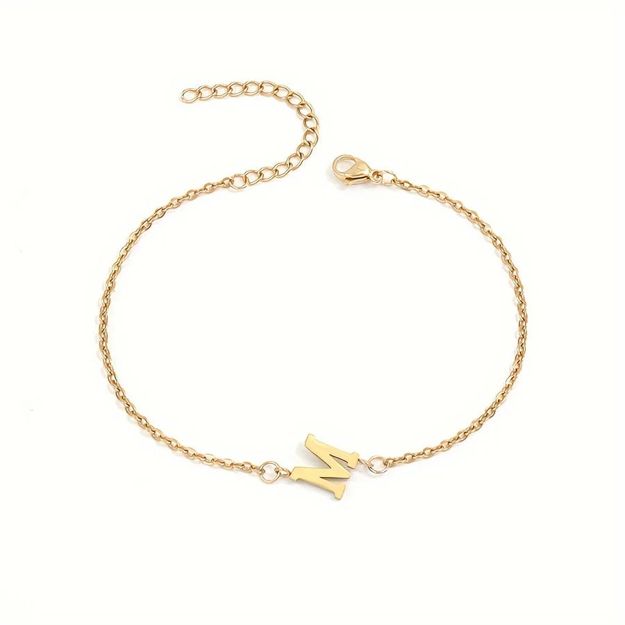Letter Initial Bead Bracelet Thin Chain Minimalist Elegant