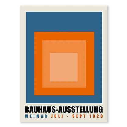 Abstract Blue Bauhaus Canvas Wall Art Contemporary Bedroom