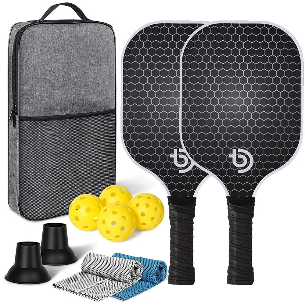Pickleball Paddles Carbon Fiber Surface Kit USAPA Approved Two Paddles Carry Bag Balls Fall 2025 Sturdy Control
