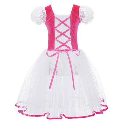 velvet bodice, tulle skirt, short puff sleeves, for dance class – Breathable girls' ballet tutu dress