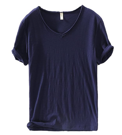 Variant image for Men's V-Neck Linen Cotton Shirt, Lightweight Short Sleeve Slim-Fit Casual Top for Summer-26