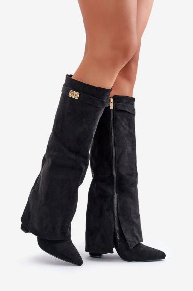 Women’s Supportive Knee-High Boots - Pointed Toe, Suede