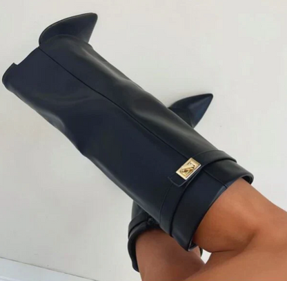 Women’s Supportive Knee-High Boots - Pointed Toe, Suede